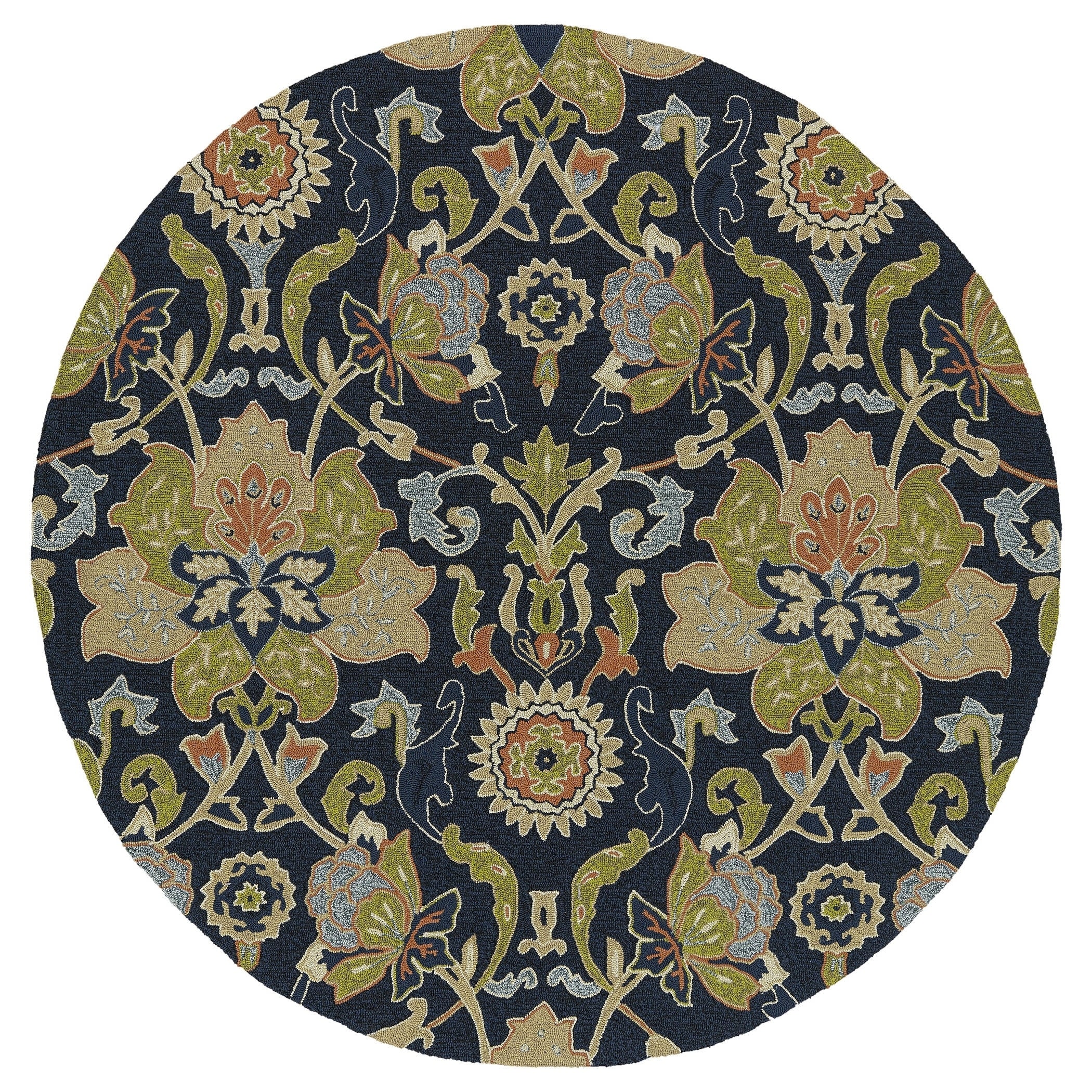 Fiesta Round Navy Flower Indoor/ Outdoor Rug (79)