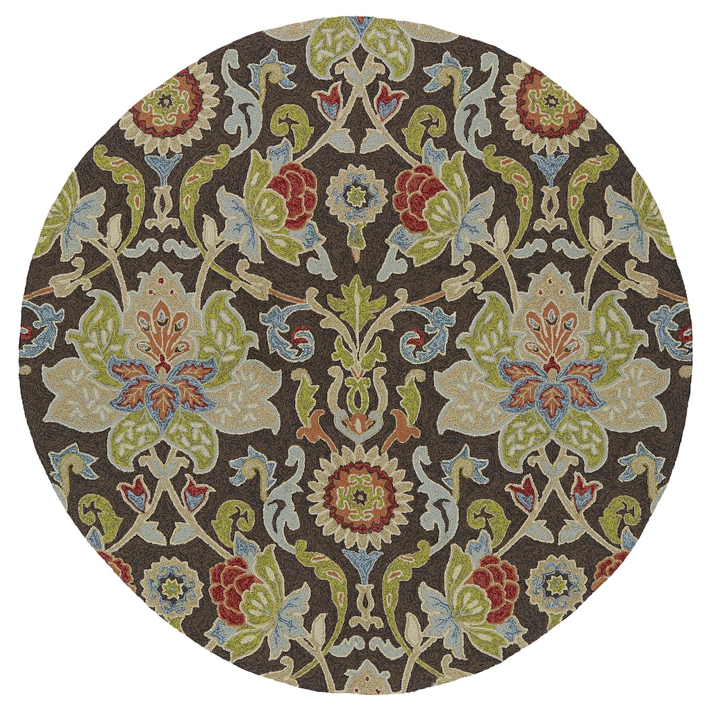 Fiesta Round Brown Flower Indoor/ Outdoor Rug (7'9) - 7'9" Round