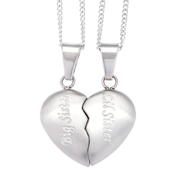 Shop Stainless Steel 2-piece Sisters Heart Necklace - Free Shipping On ...