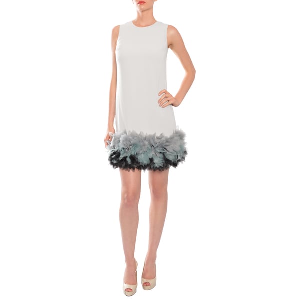 Shop Mikael Aghal Whimsical Grey Ruffled Sheath Evening Cocktail Party ...