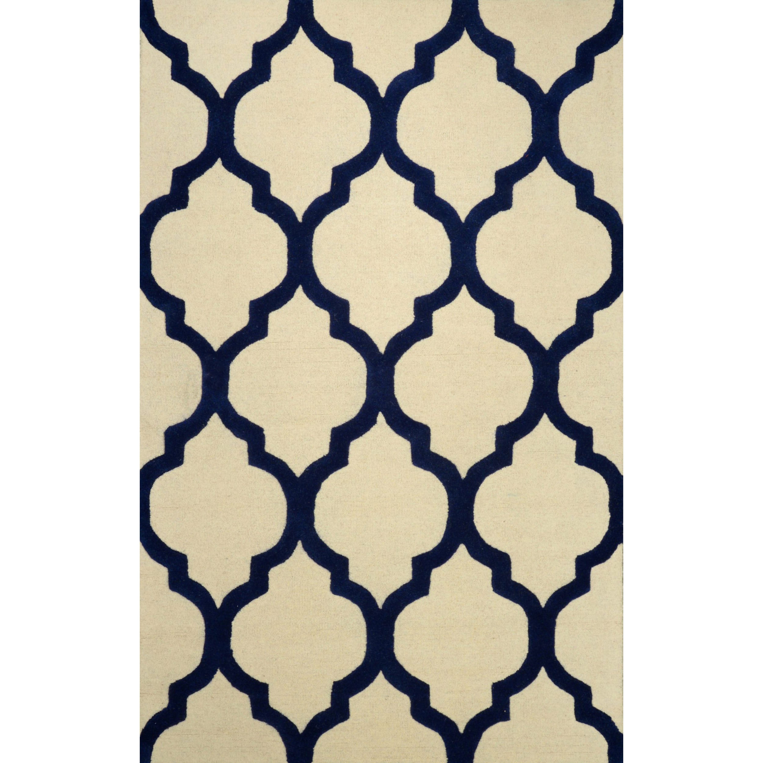 Nuloom Hand looped Moroccan Trellis Wool Navy Rug (5 X 8)