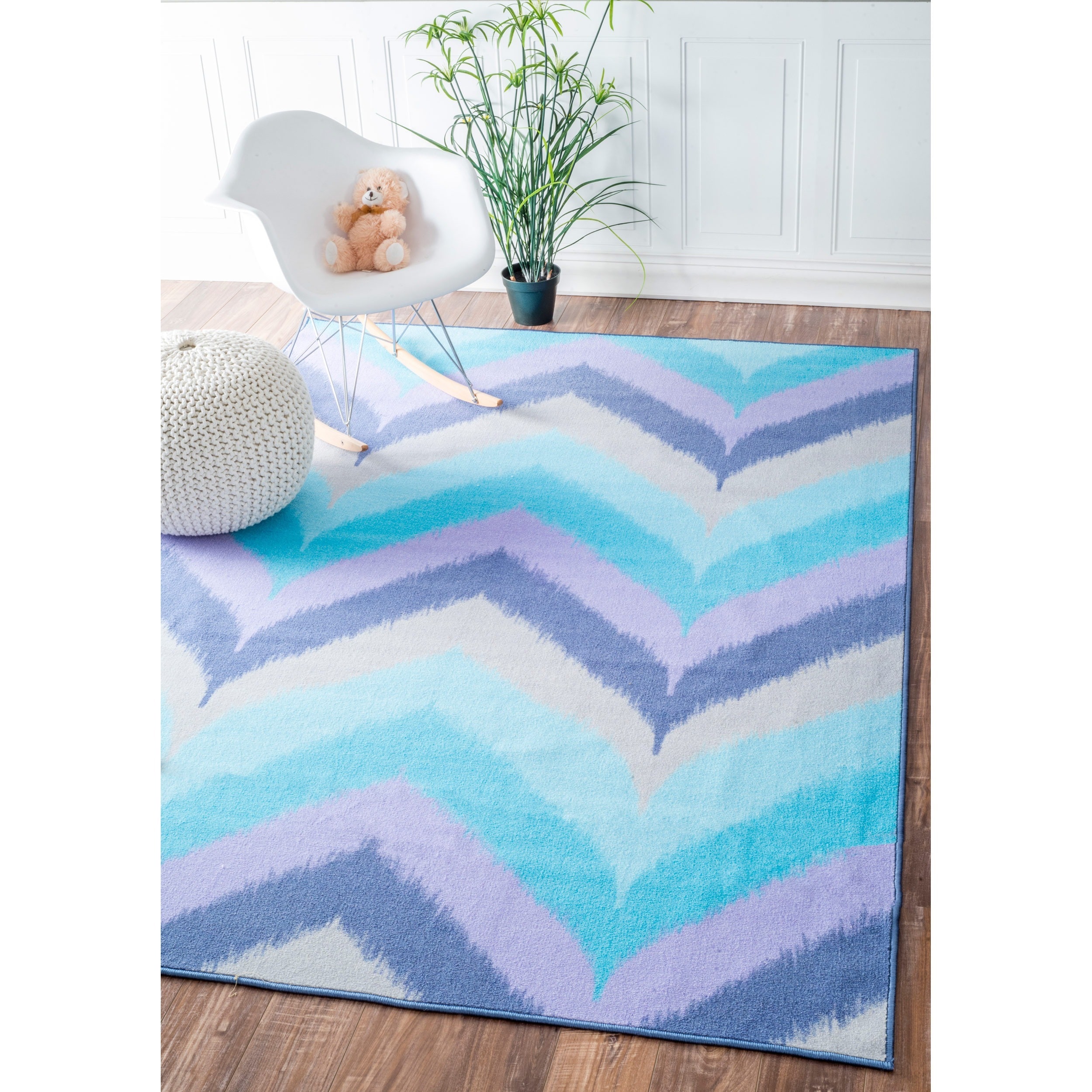 Nuloom Machine Made Overdyed Chevron Synthetics Blue Rug (5 X 8 2)