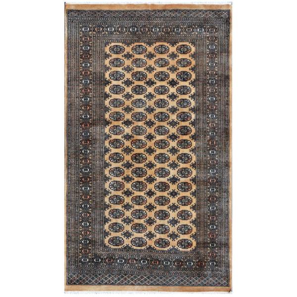 Handmade Herat Oriental Pakistani Bokhara Tan/ Ivory Wool Rug (Pakistan) - 4'11 x 8'3
