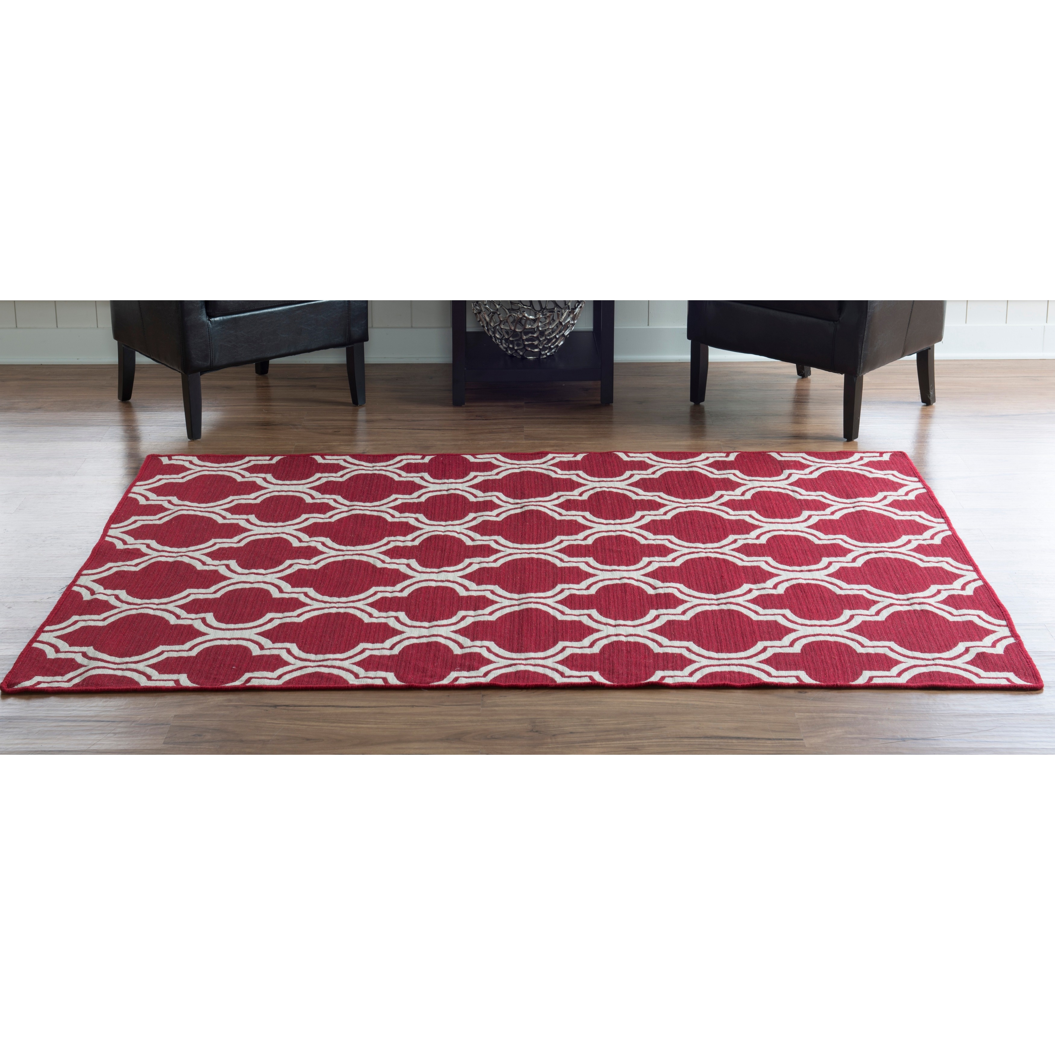 Foundation Collection Red/ Ivory Quatrefoil Reversible Rug (5 X 8)