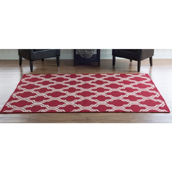 Linon Foundation Collection Red Ivory Quatrefoil Reversible Linon Foundation Collection Red Ivory Quatrefoil Reversible Rug 5 X 8 Free Shipping Today 9003194
