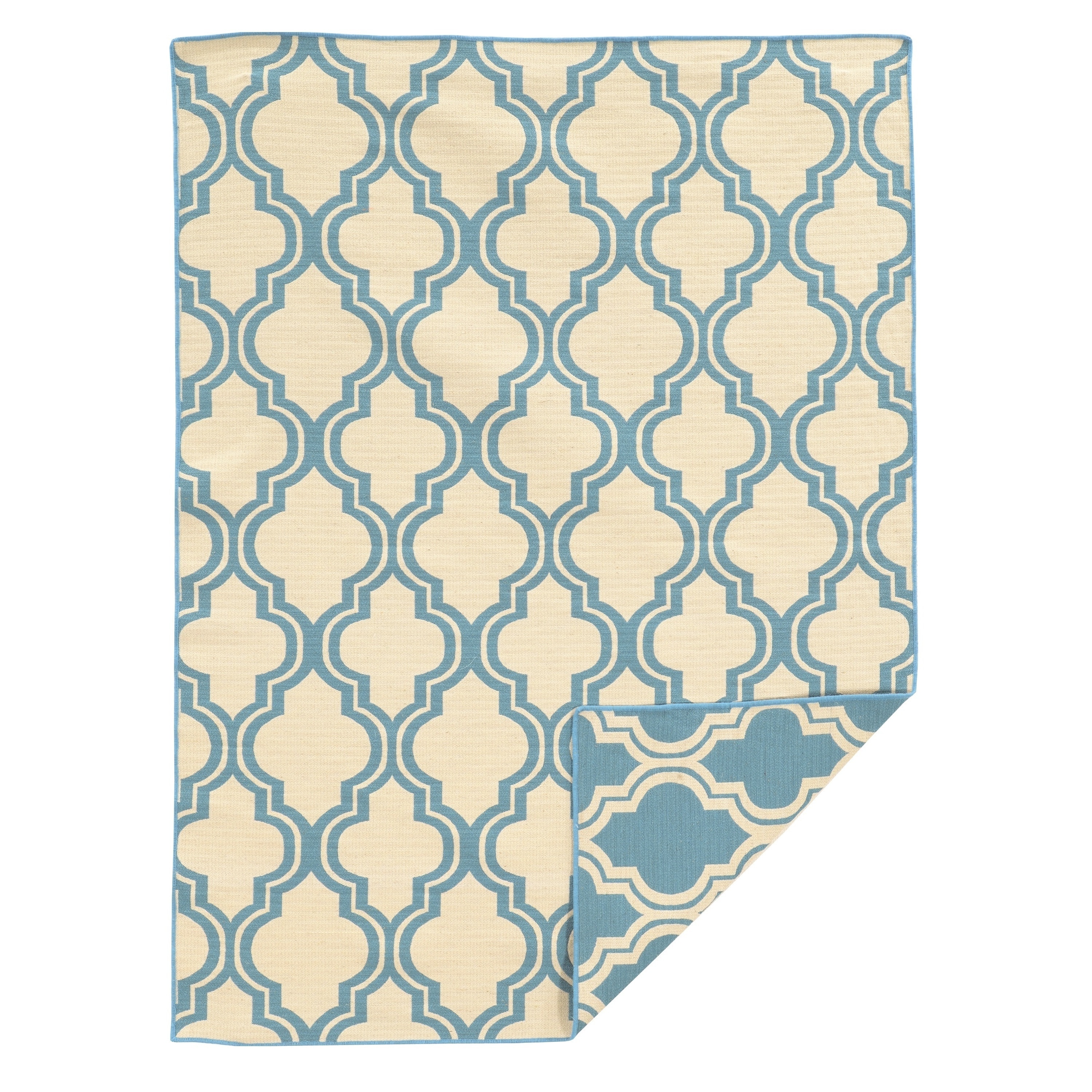 Foundation Collection Blue/ Ivory Quatrefoil Reversible Rug (5 X 8)