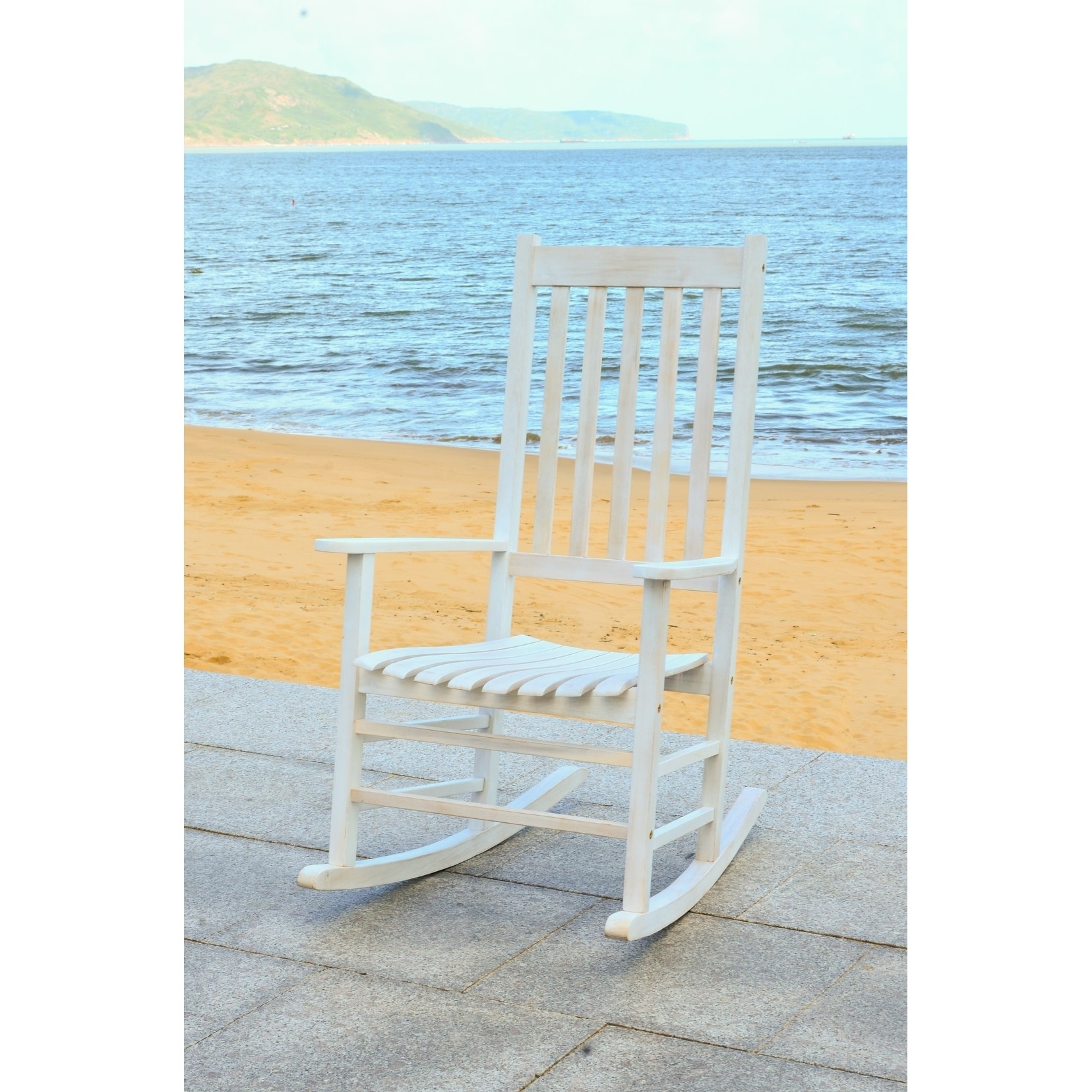 sunjoy white wood outdoor rocking chair