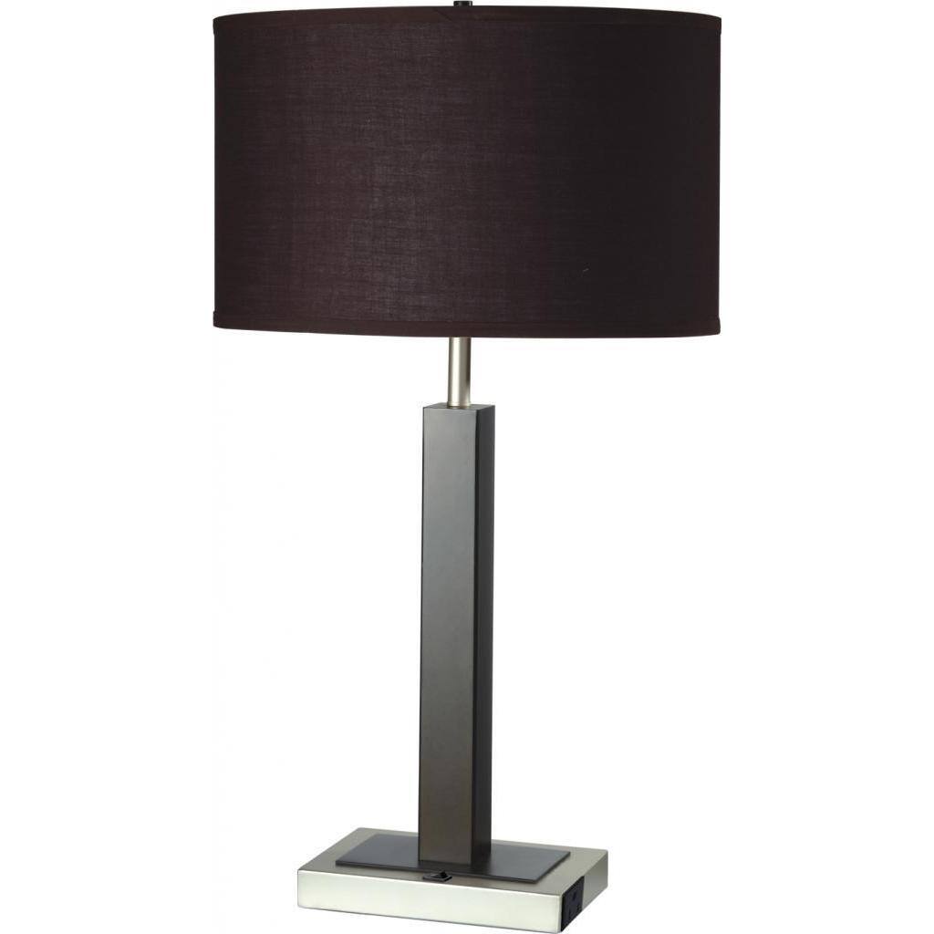 Single-light Espresso Brown Metal Table Lamp with Outlet Base