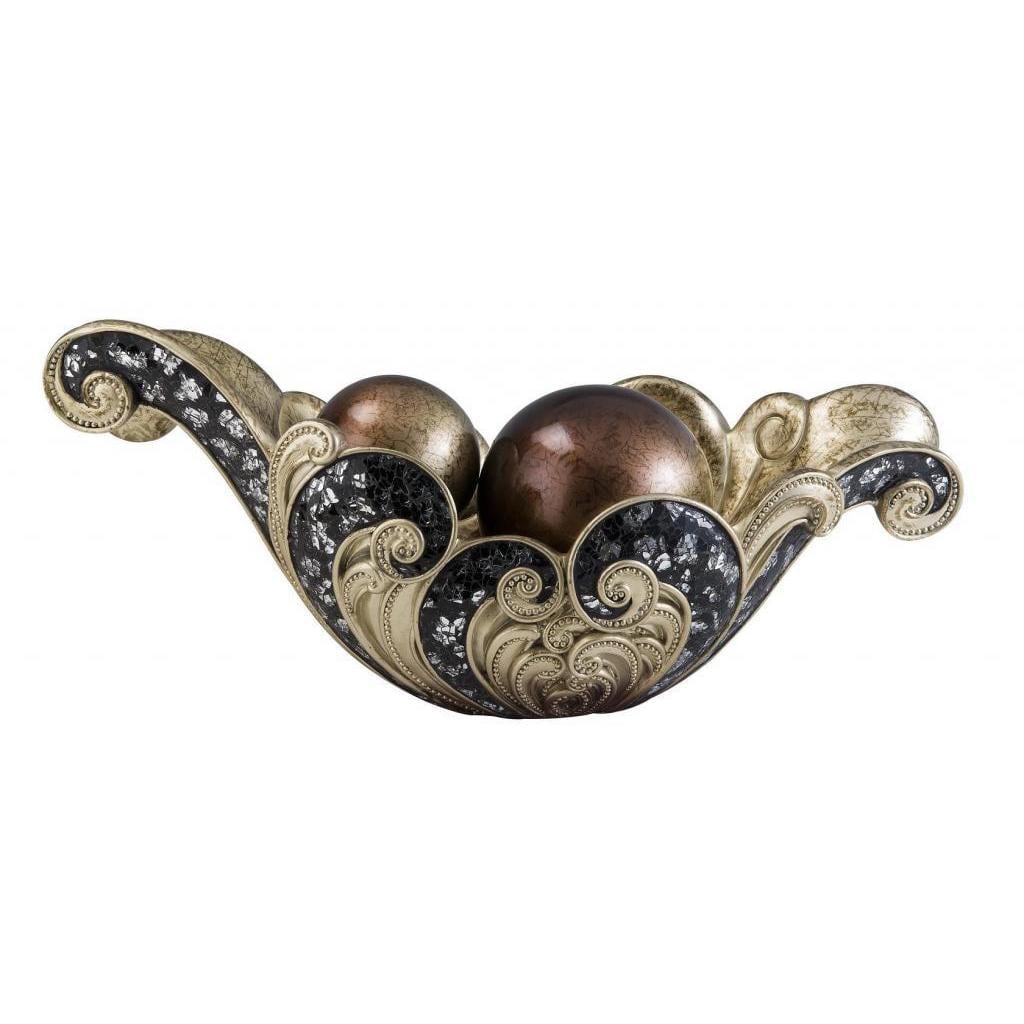 Minerale 19 inch Black/ Gold Decorative Bowl With Spheres