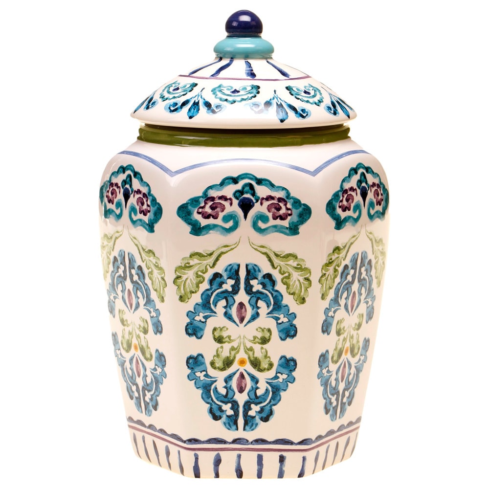 Hand painted Mood Indigo 10.25 inch Ceramic Biscotti Jar