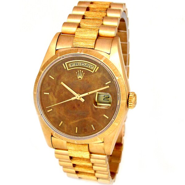 Pre-Owned Rolex Men's President 18k Yellow Gold Wood Dial Watch - Free ...