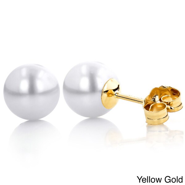14k Gold White Freshwater Pearl Stud Earrings (5.5-6 mm)