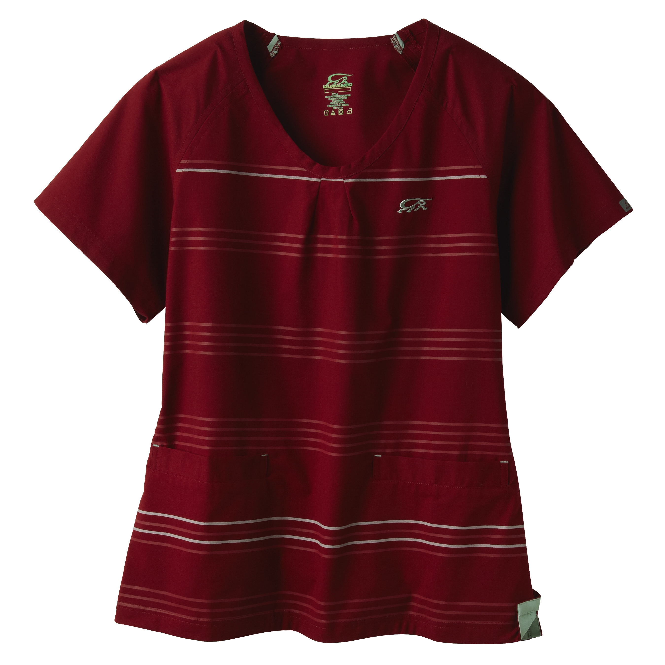 Iguanamed Womens Merlot Horizontal Stripe Scrubs Top