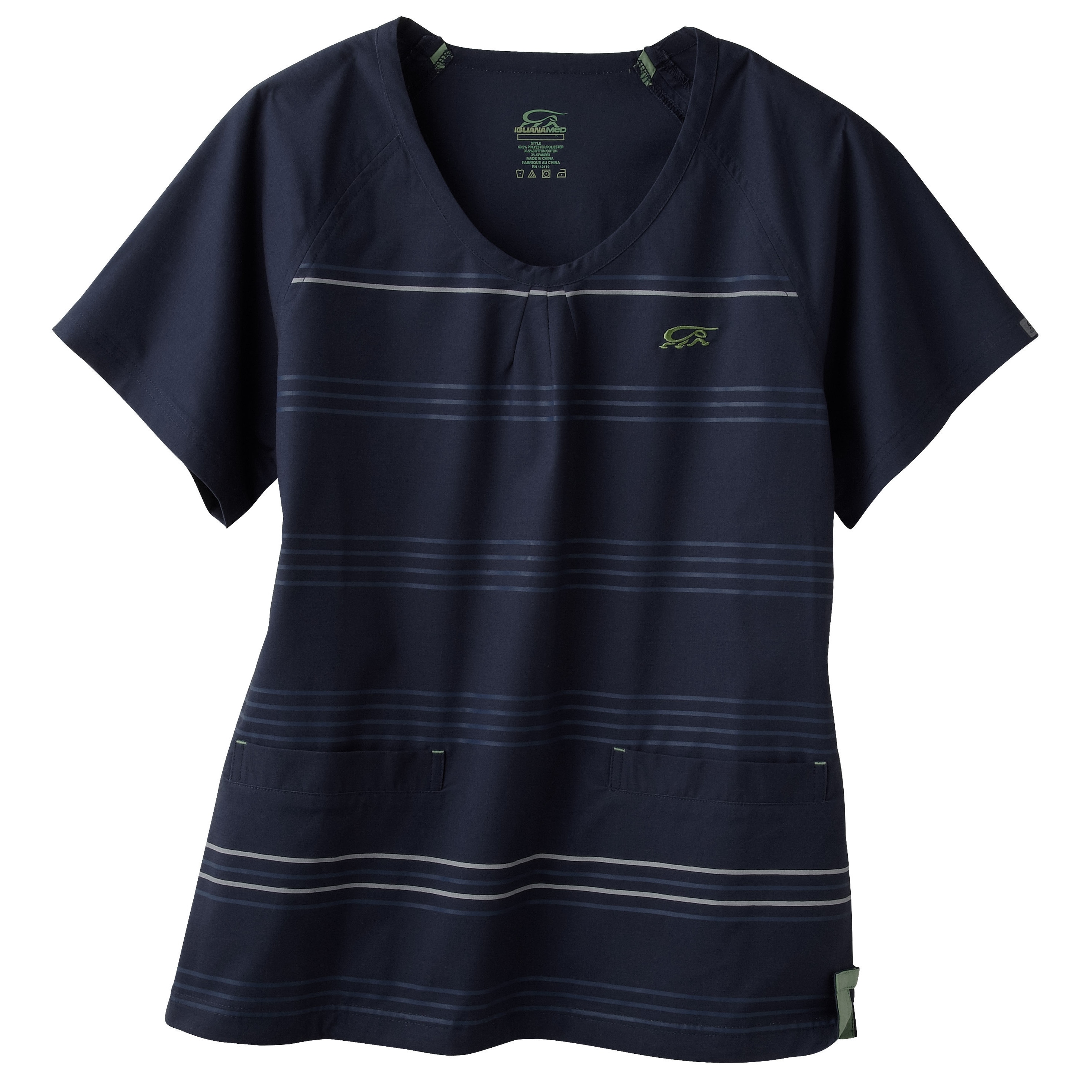 Iguanamed Womens Newport Navy Horizontal Stripe Scrubs Top