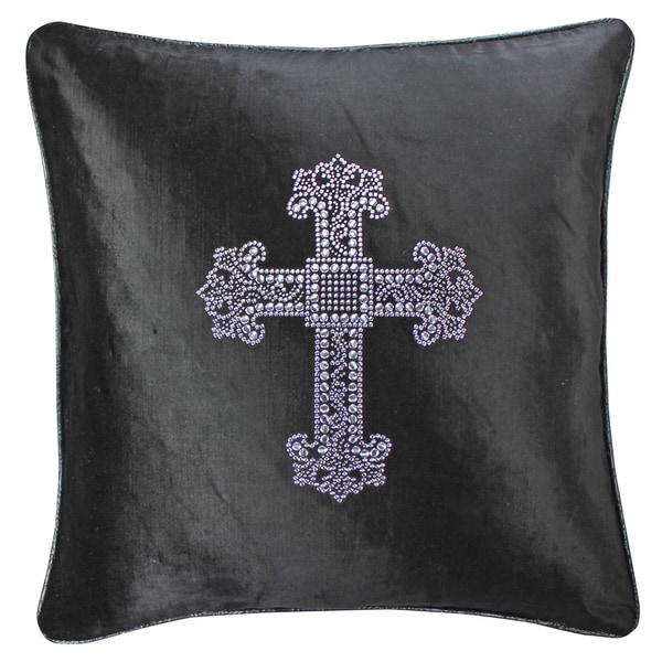 Jackson Morgan Silver Studded Cross Feather fill Throw Pillow