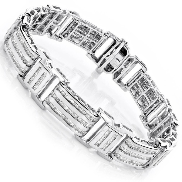 Luxurman 10k Gold Men's 8ct TDW Baguette Diamond Bracelet