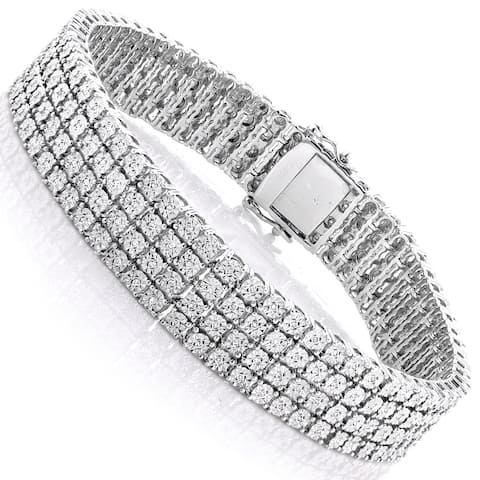 Luxurman Sterling Silver 5/8ct TDW Illusion-set Diamond 4 Row Tennis Bracelet