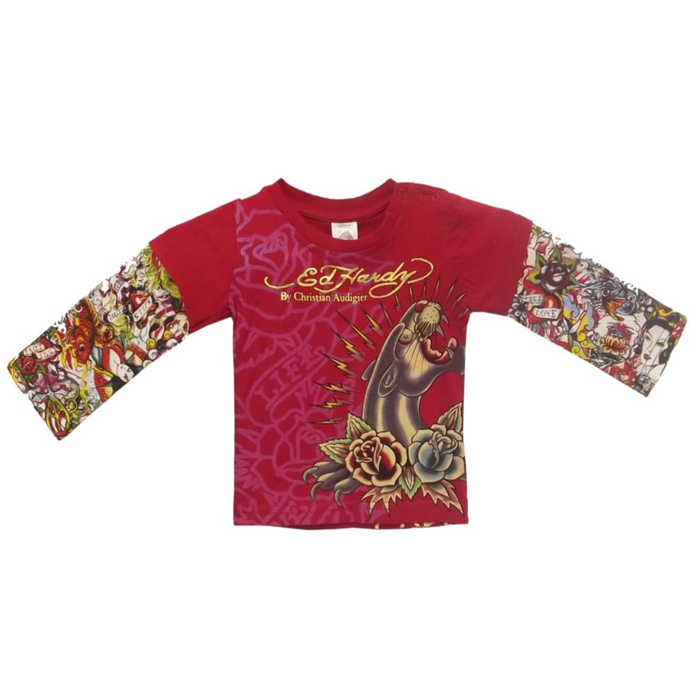 Ed Hardy Baby Life Love Luck Double Sleeve T shirt