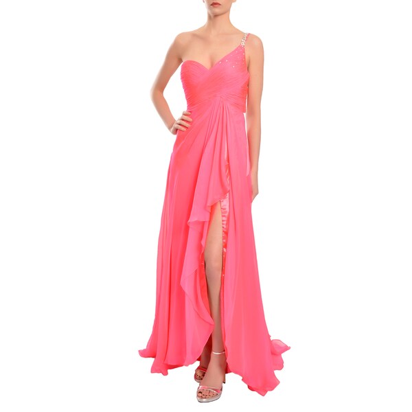 Mac Duggal Candy Pink One Shoulder Beaded Cut Out Evening Prom Dress ...