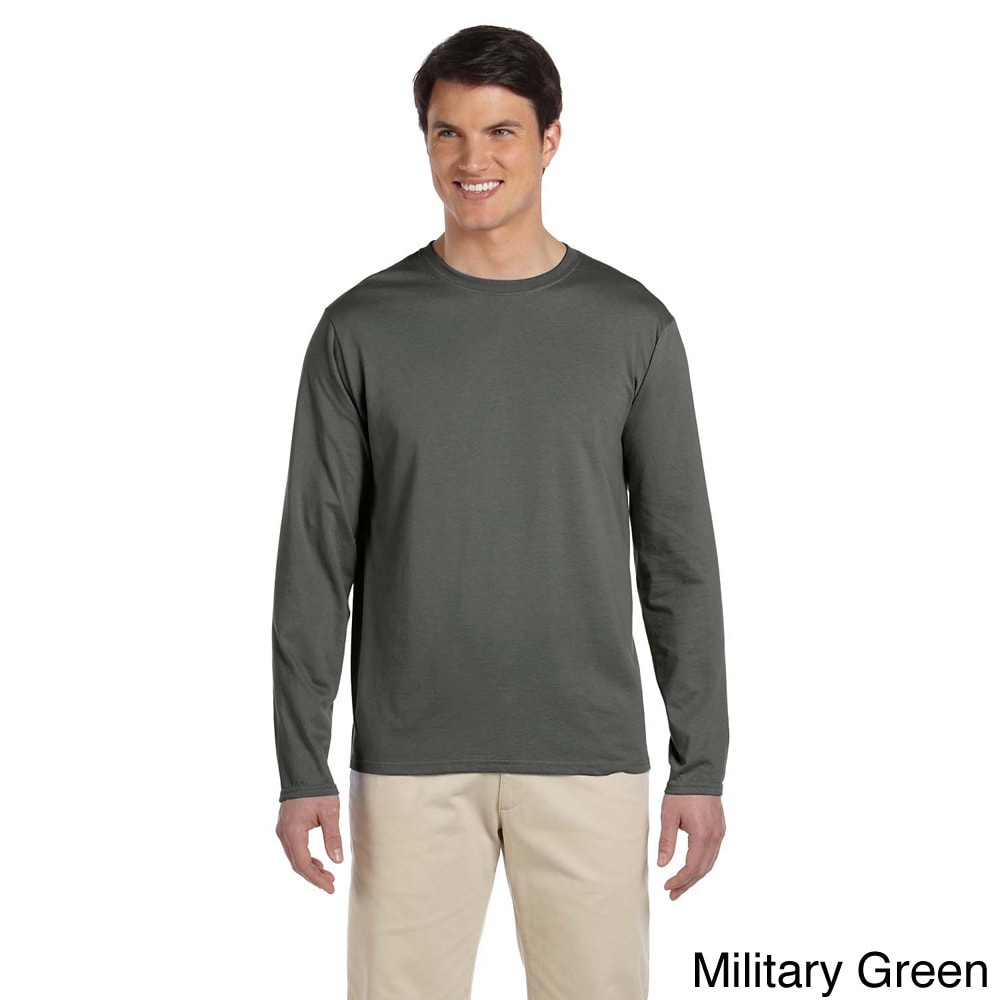 Gildan Mens Softstyle Cotton Long Sleeve T shirt Green Size XXL