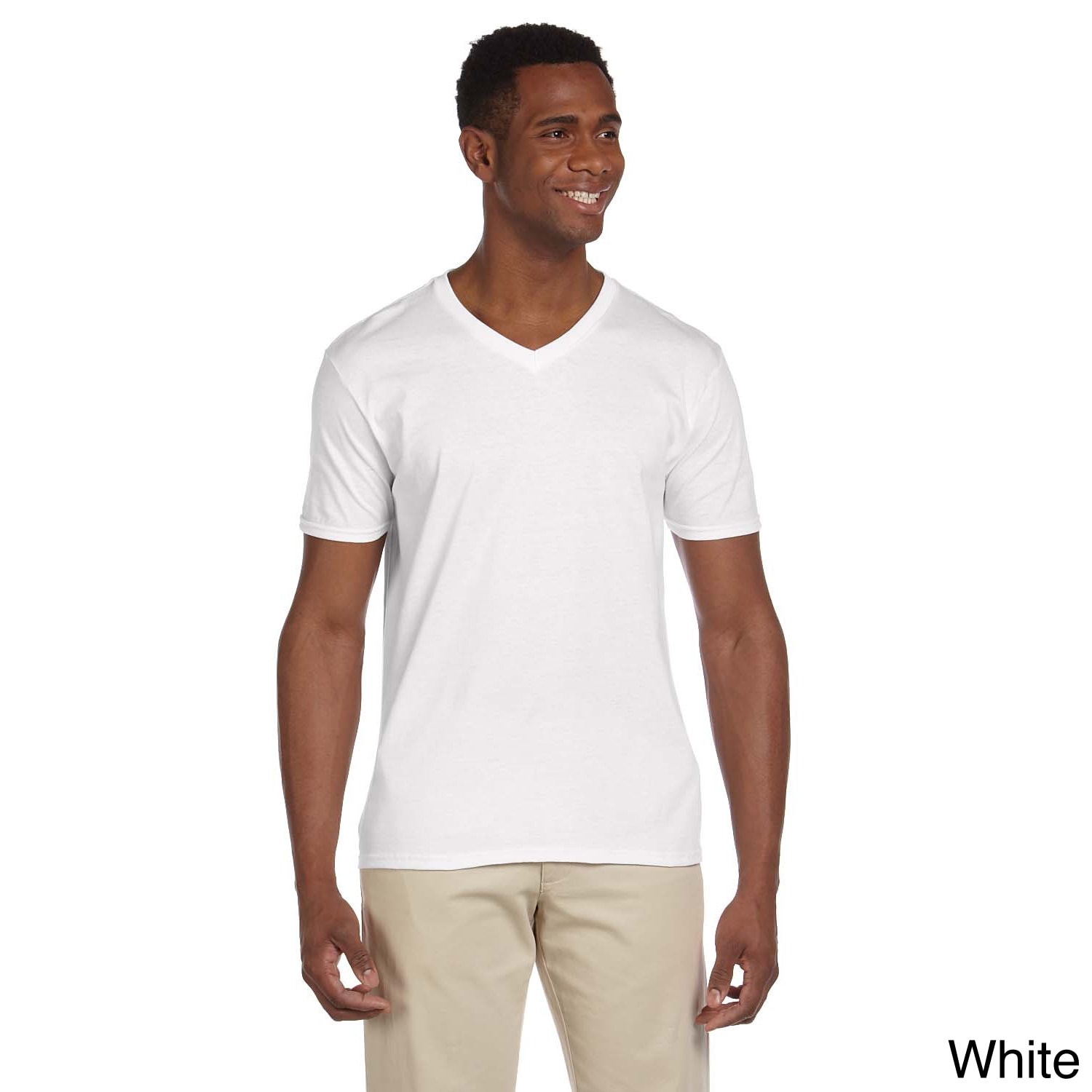 Gildan Mens Softstyle V neck T shirt White Size XXL
