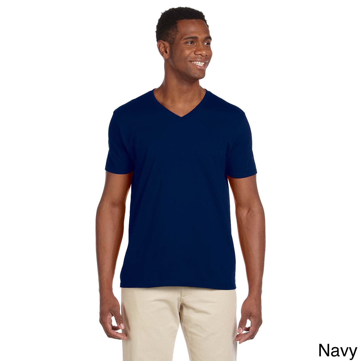 Gildan Mens Softstyle V neck T shirt Navy Size L