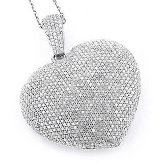necklace pave heart diamond puffed 14k gold luxurman tdw 3ct pendant sterling silver yellow gioelli overstock