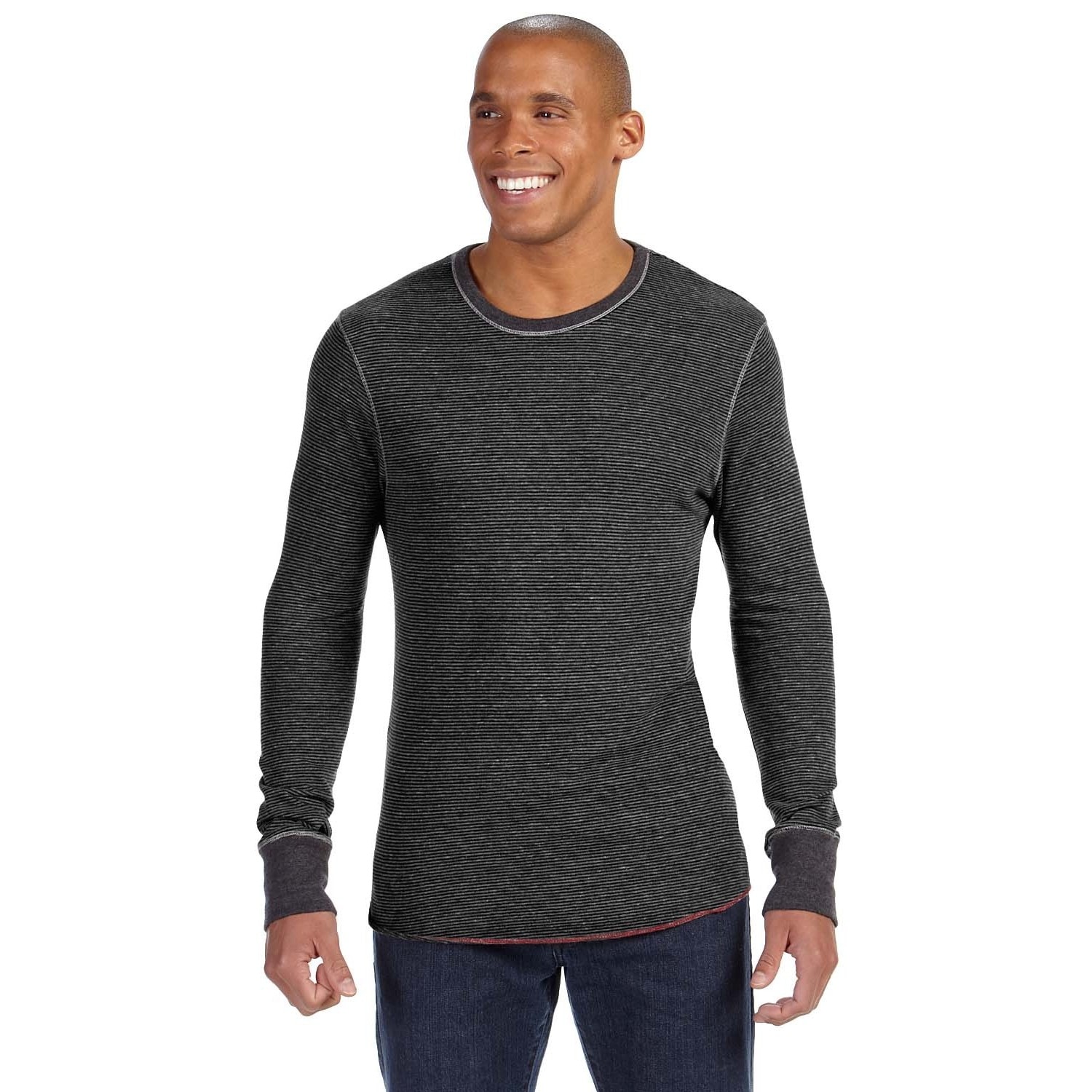 Mens Feeder Stripe Long sleeve Crew Neck T shirt