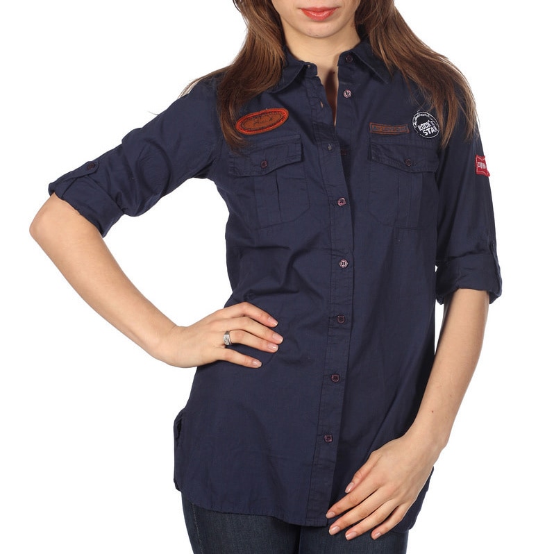 Juniors Prototype Navy Military Button up Shirt With Patches