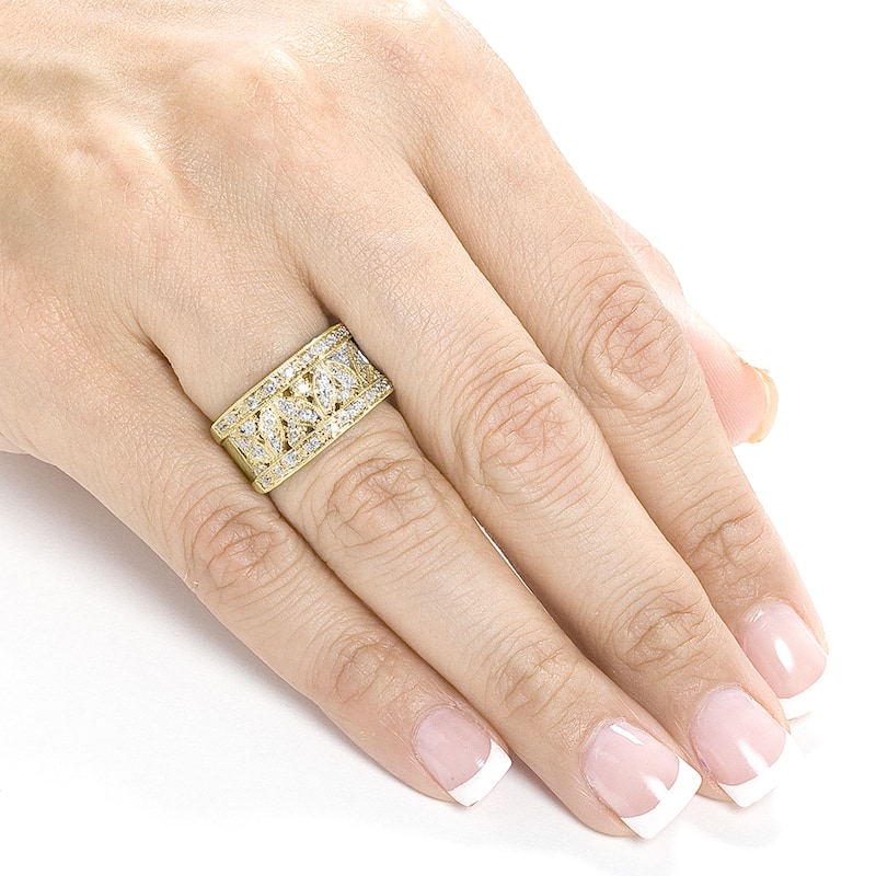 Annello by Kobelli 14k Yellow Gold 1/2ct TDW Diamond Floral Wide Band Anniversary Ring