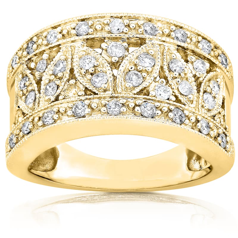 Annello by Kobelli 14k Yellow Gold 1/2ct TDW Diamond Floral Wide Band Anniversary Ring - 4