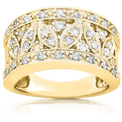 Annello by Kobelli 14k Yellow Gold 1/2ct TDW Diamond Floral Wide Band Anniversary Ring