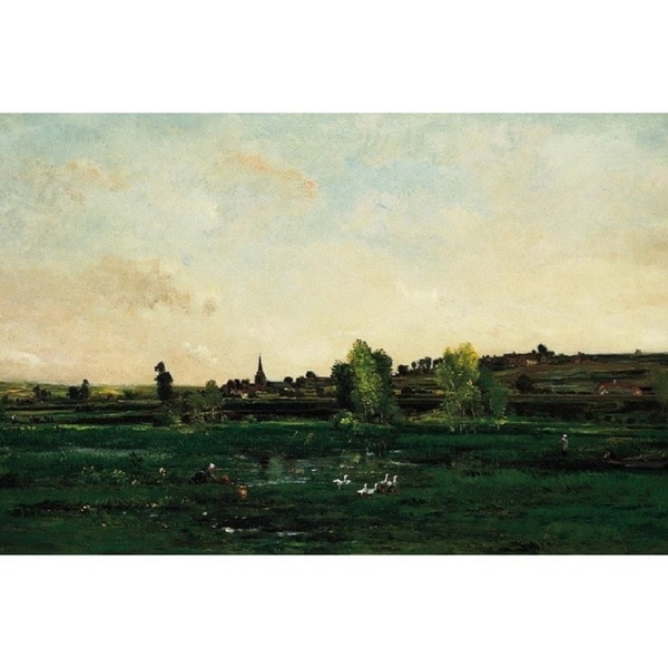 Charles-François Daubigny 'Hamlet on the Seine near Vernon' Oil on Canvas Art - Multi