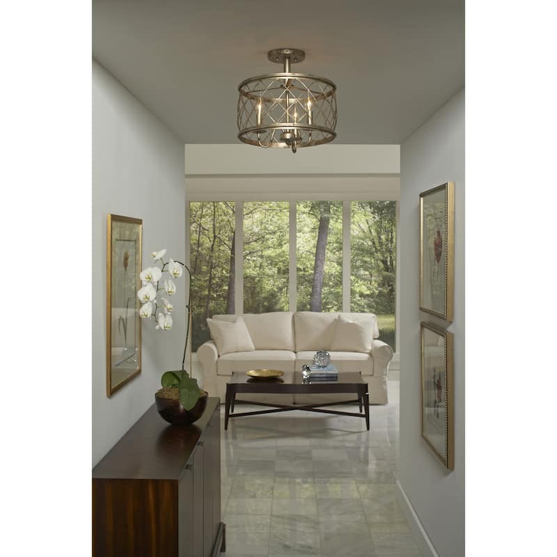 Gracewood Hollow Anhaght Century Silver Leaf Metal Medium Semi-flush Mount Light Fixture