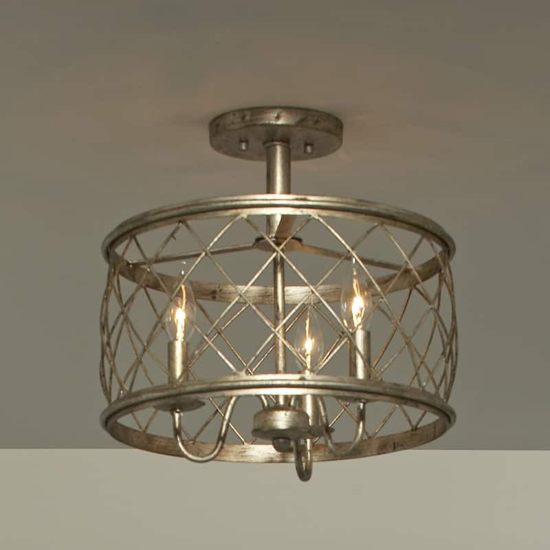 Gracewood Hollow Anhaght Century Silver Leaf Metal Medium Semi-flush Mount Light Fixture