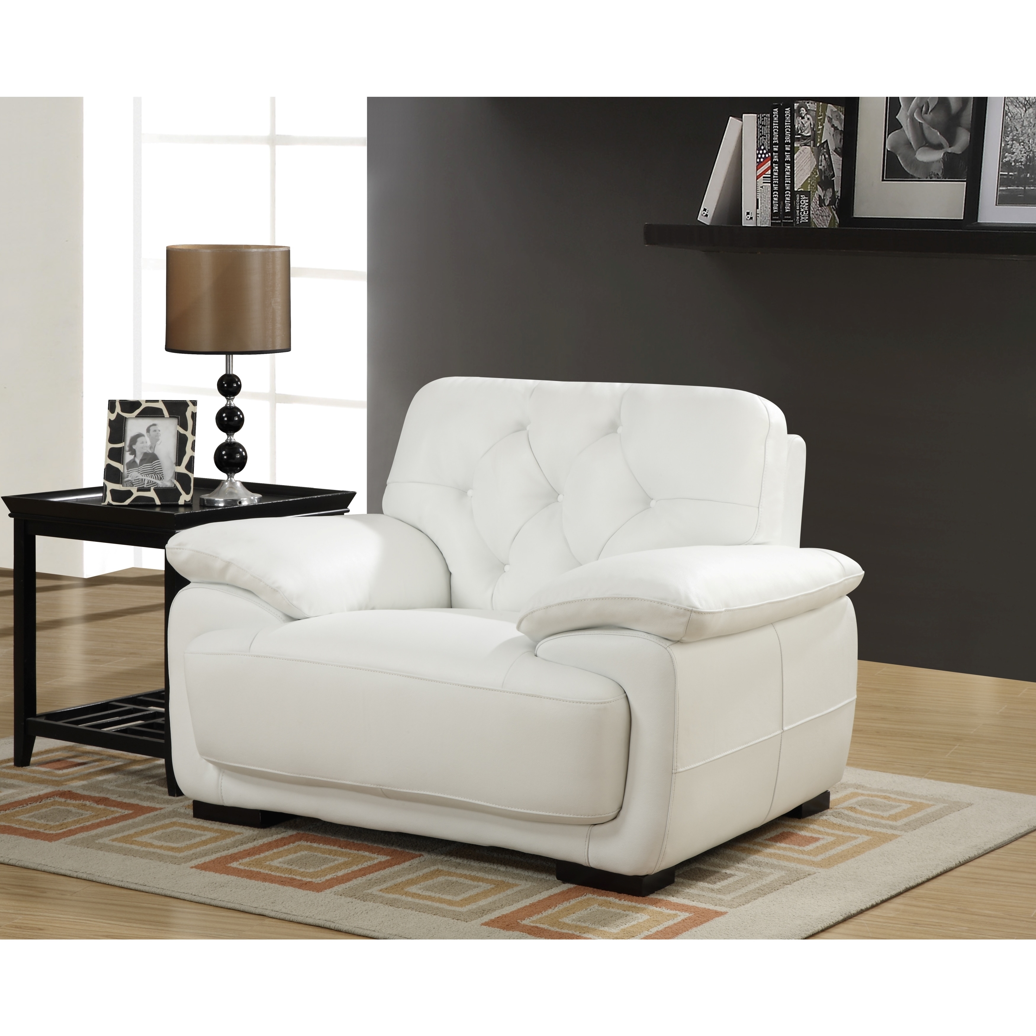 Contemporary White Leather Tufted Arm Chair