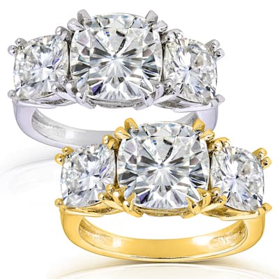 Annello by Kobelli Theo 14k Gold 5ct TGW Cushion 3-Stone Moissanite Engagement Ring