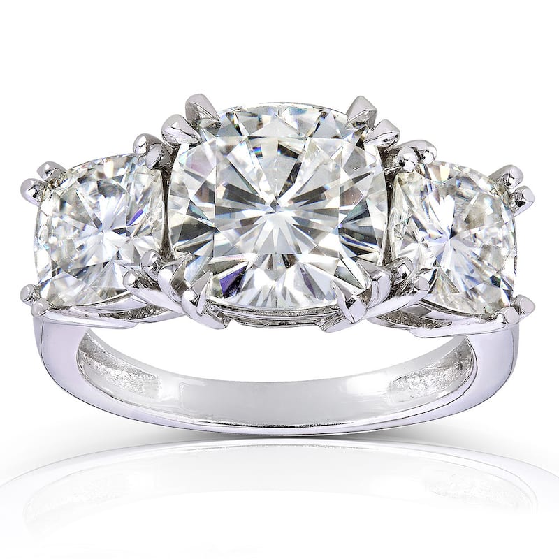 Annello by Kobelli Theo 14k Gold 5ct TGW Cushion 3-Stone Moissanite Engagement Ring - 4 - White