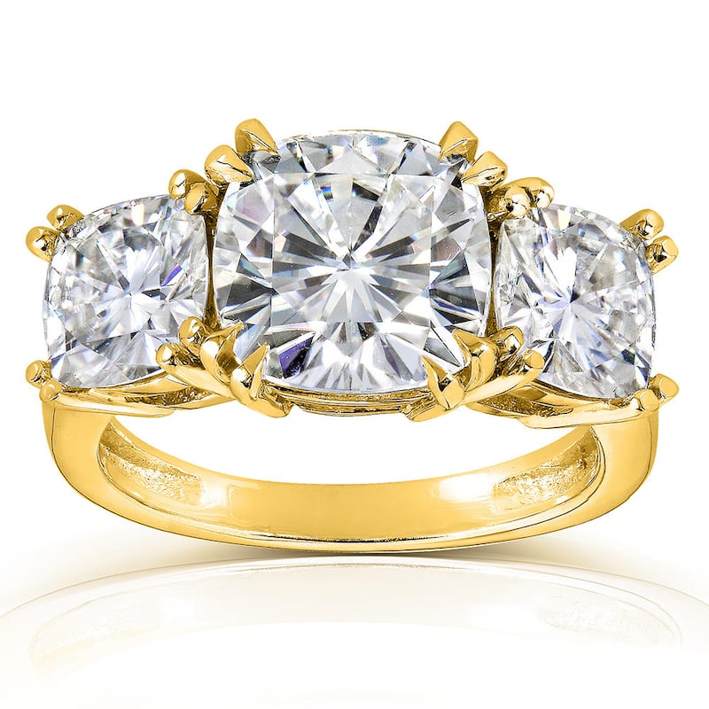 Annello by Kobelli Theo 14k Gold 5ct TGW Cushion 3-Stone Moissanite Engagement Ring - 4 - Yellow