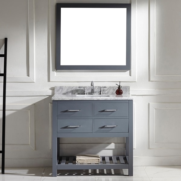 Caroline Estate 36-in Single Vanity White Marble Square Sink Mirror