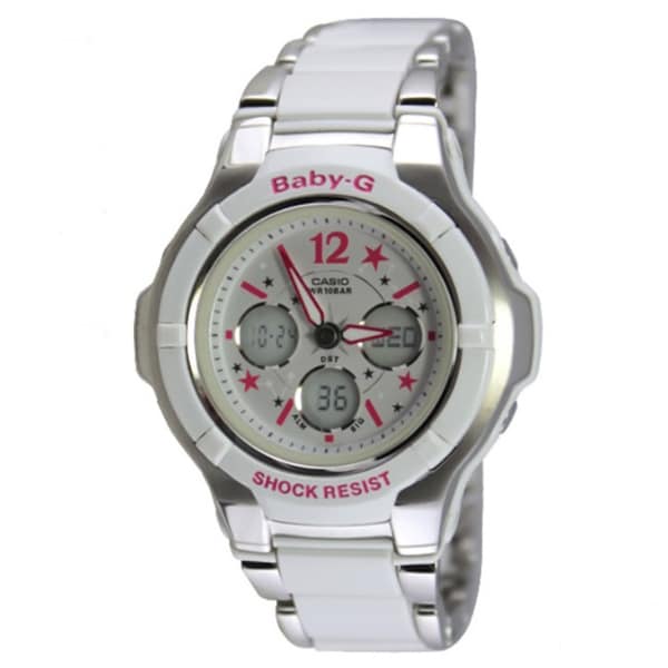 Casio Women's 'Baby-G' White/ Pink Stainless Steel Watch ...