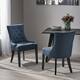 Cheney Contemporary Tufted Dining Chairs (Set of 2) by Christopher Knight Home - 21.50" L x 25.00" W x 36.00" H - Navy Blue/Dark Brown