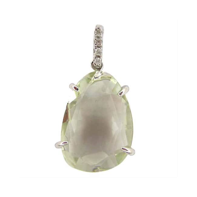 14k White Gold Diamond Accent and Gemstone Slice Pendant Necklace