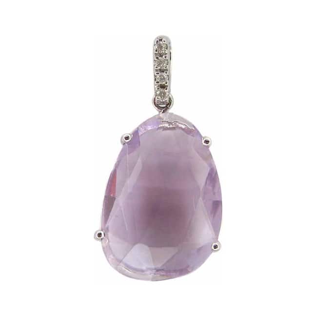 14k White Gold Diamond Accent and Gemstone Slice Pendant Necklace