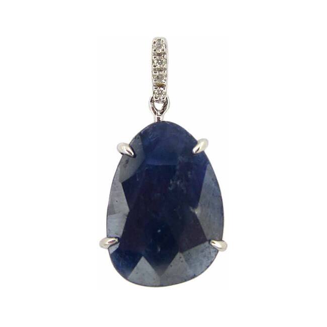 14k White Gold Diamond Accent and Gemstone Slice Pendant Necklace