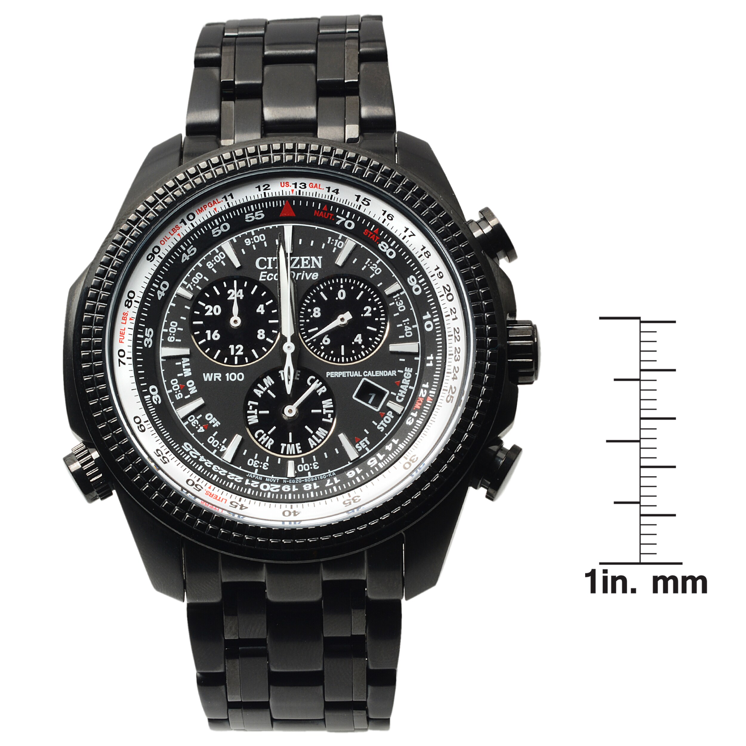 citizen men's blue dial black ip chronograph bracelet watch