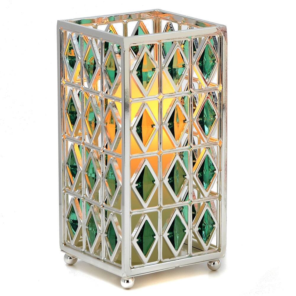 Green Jewel Hurricane with Flameless Candle