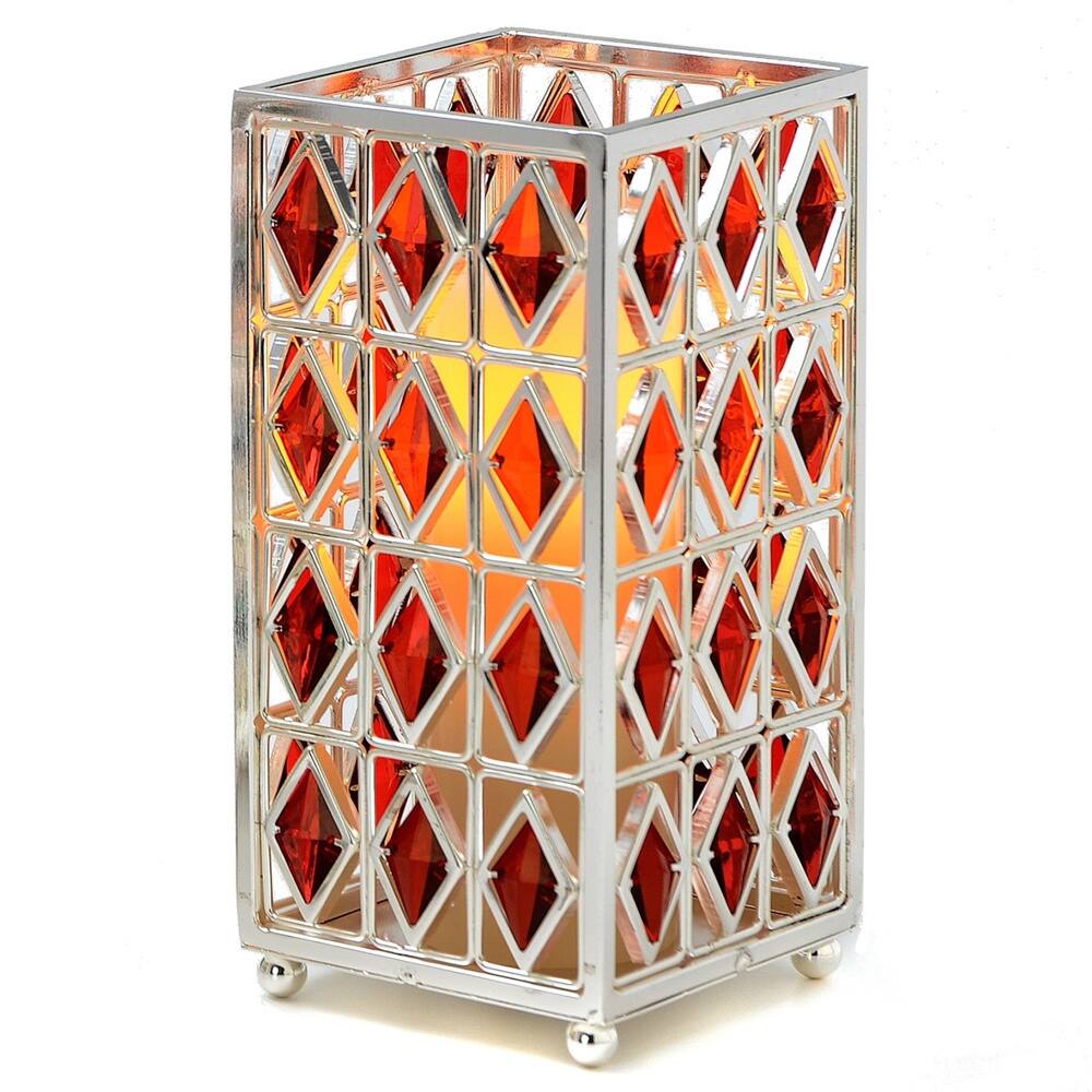 Red Jewel Hurricane with Flameless Candle - 3.75"w x 3.75"l x 7.75"h