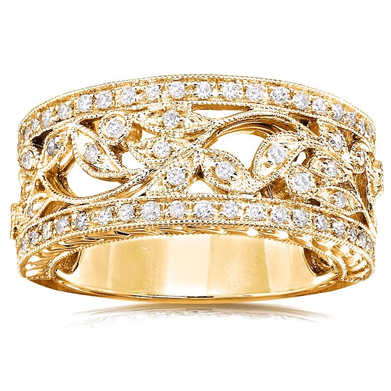 Annello by Kobelli 14k Yellow Gold 1/4ct TDW Diamond Floral Vintage Art Nouveau Anniversary Ring - 4