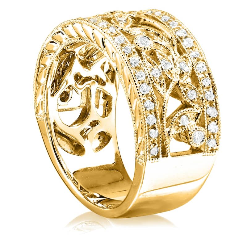 Annello by Kobelli 14k Yellow Gold 1/4ct TDW Diamond Floral Vintage Art Nouveau Anniversary Ring